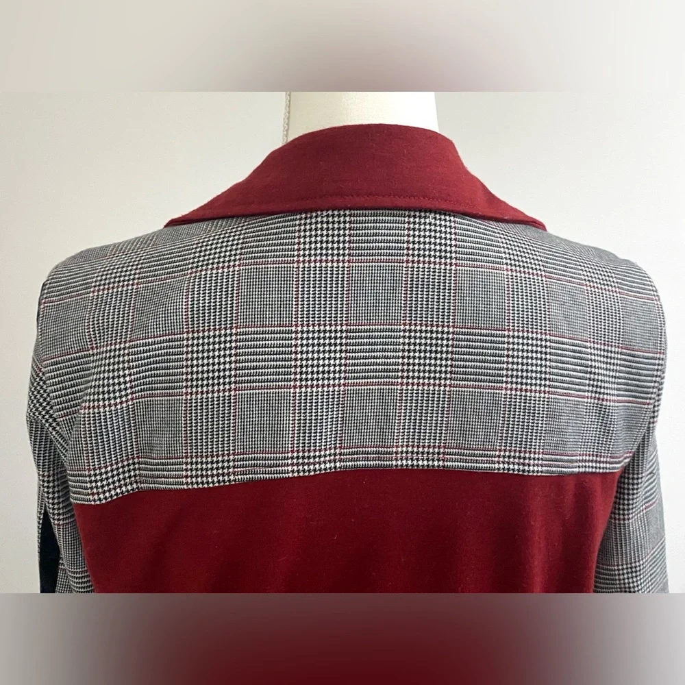 Tru Self Womens L Burgundy Black Herringbone Zip-Front Jacket Y2K Streetwear